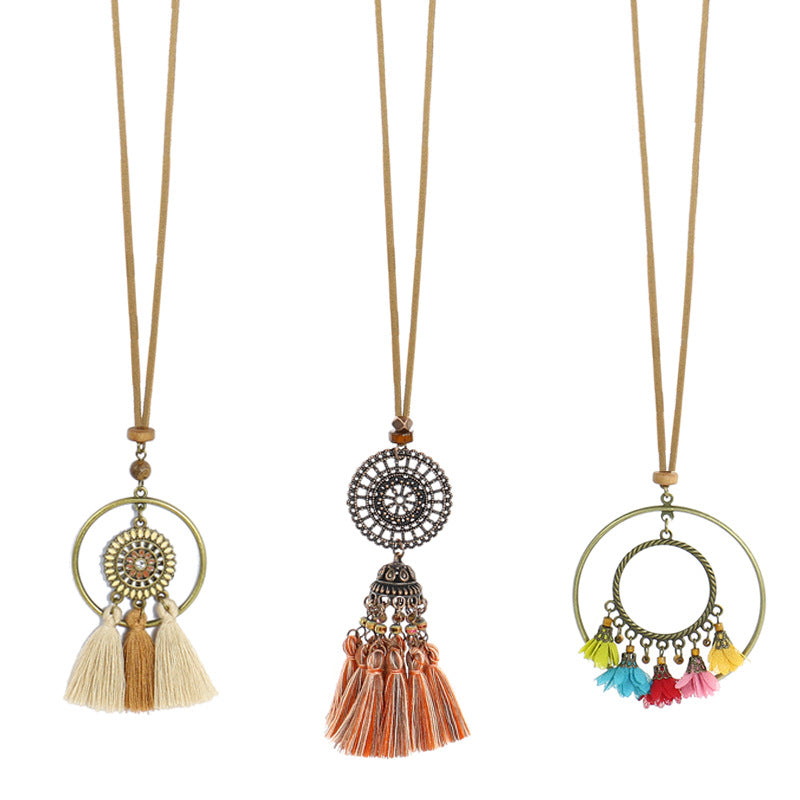 Wholesale Alloy Boho Tassel Flower Pendant Necklace